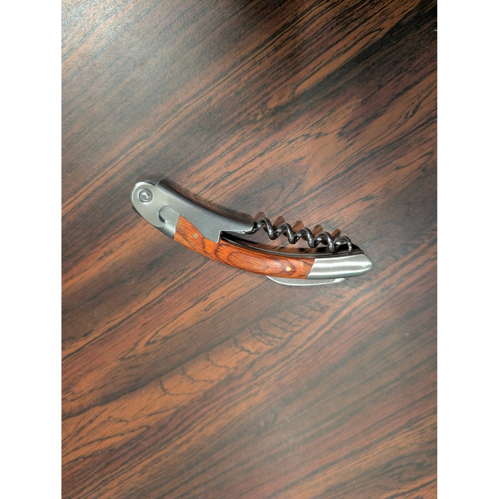 Professional Waiters Corkscrew Double Hinged Wine Key Wood Inlay Bottle Opener